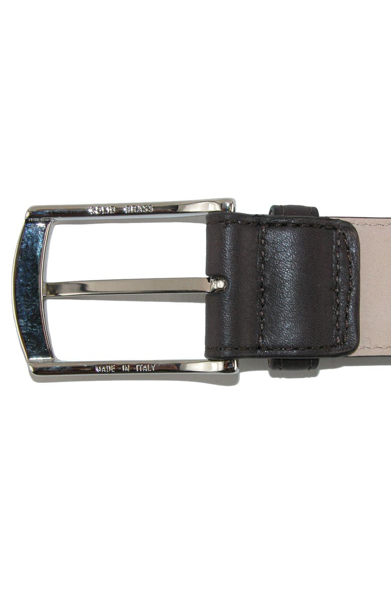 CrookhornDavis Men's Borgo Boxcalf Dress Belt with Solid Brass Buckle, Alternate, color, Dark Brown