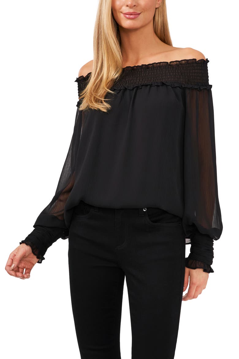 Off the Shoulder Smocked Blouse, Main, color, RICH BLACK