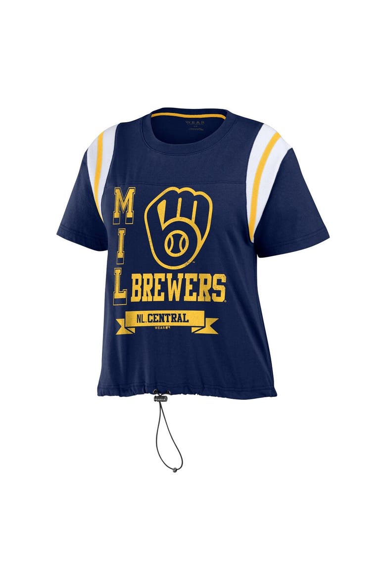 Women's WEAR by Erin Andrews Navy Milwaukee Brewers Cinched Colorblock T-Shirt, Alternate, color, Navy