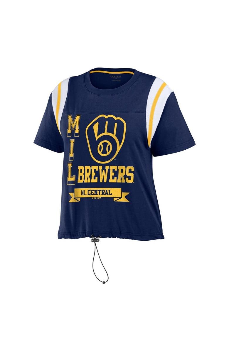 WEAR by Erin Andrews Women's WEAR by Erin Andrews Navy Milwaukee Brewers Cinched Colorblock T-Shirt, Alternate, color, Navy