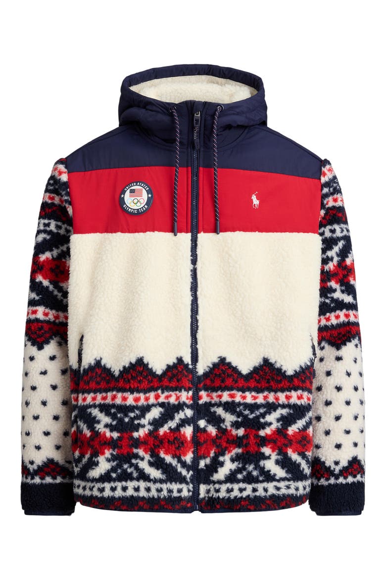 Team USA Hybrid Fleece Zip Hoodie, Alternate, color, REFINED NAVY MULTI