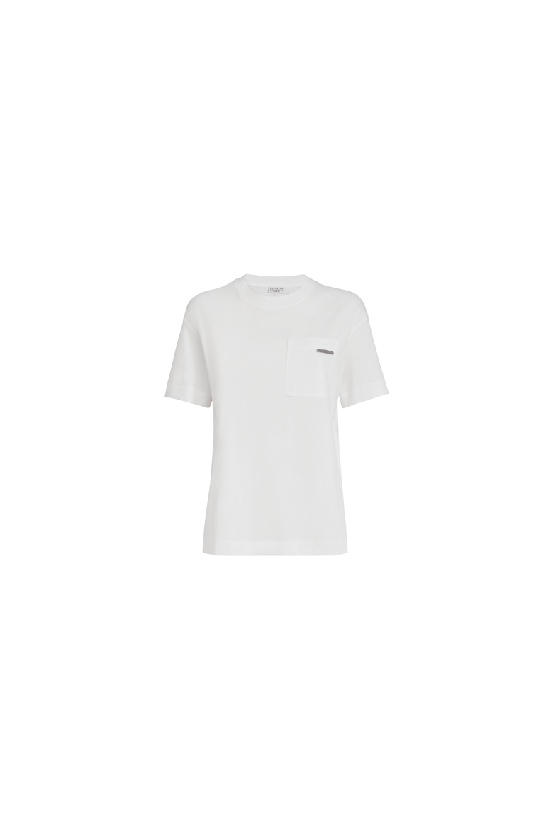 Cotton jersey T-shirt with shiny tab, Alternate, color, White