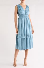 T Tahari Ruffle Sleeveless Tiered Midi Dress