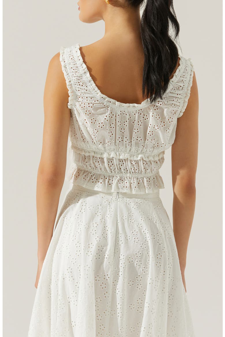 Kissel Eyelet Embroidered Shirred Crop Tank, Alternate, color, WHITE