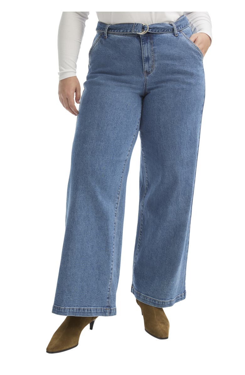 June + Vie Curvie Fit High-Waisted Wide-Leg Utility Jean, Main, color, Vintage Medium Wash