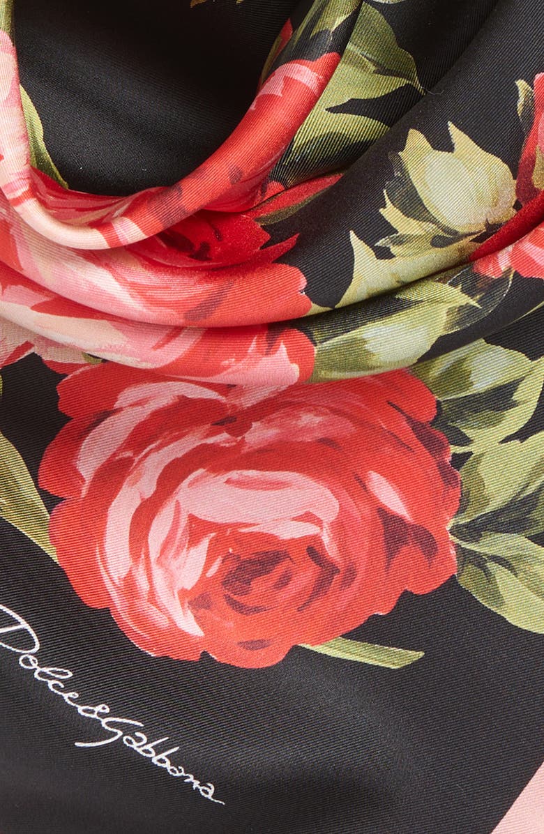 Dolce&Gabbana Floral Print Silk Scarf, Alternate, color, Hn5zn Bouquet Rose F.nero