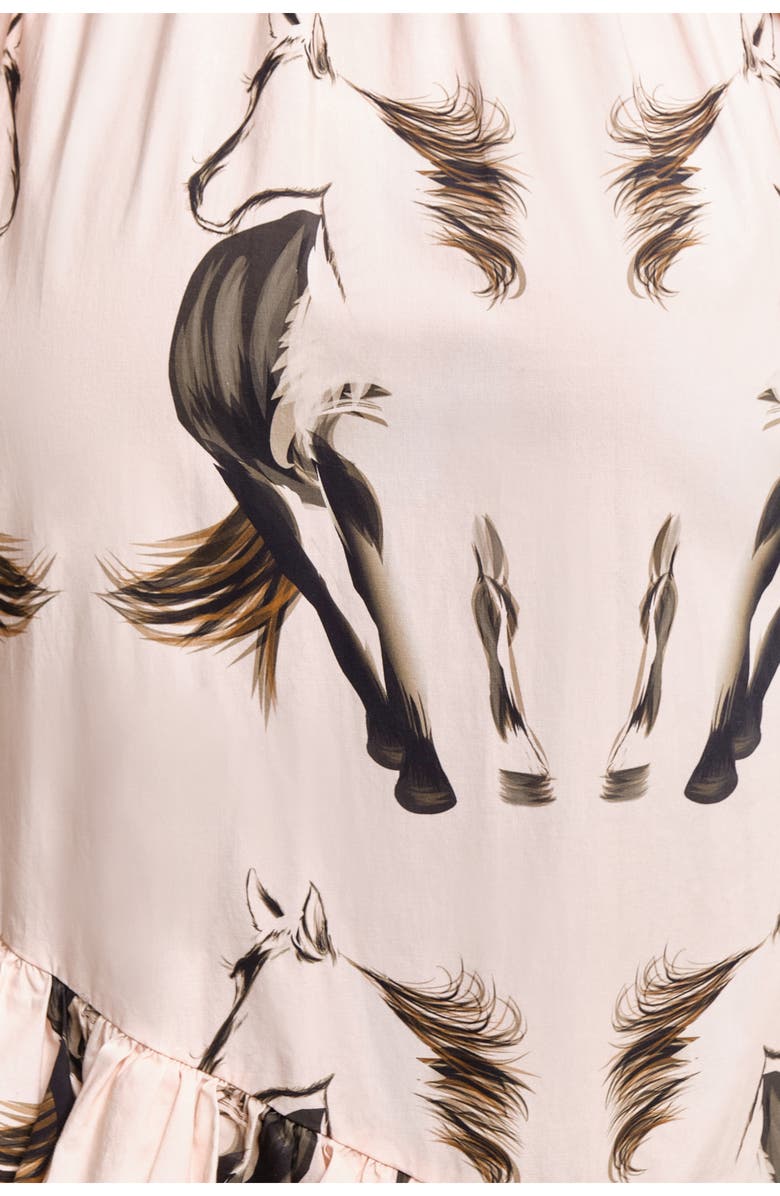 The Lulo Project Gaucho Horse Print Long Sleeve Ruffle Maxi Dress, Alternate, color, Beige Horses