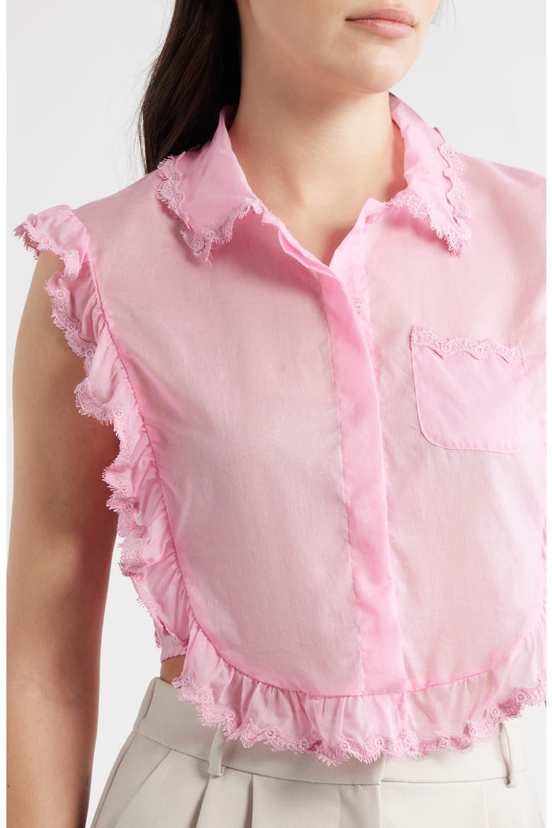 Insua Frill Detail Sleeveless Cotton Voile Button-Up Shirt, Alternate, color, PINK