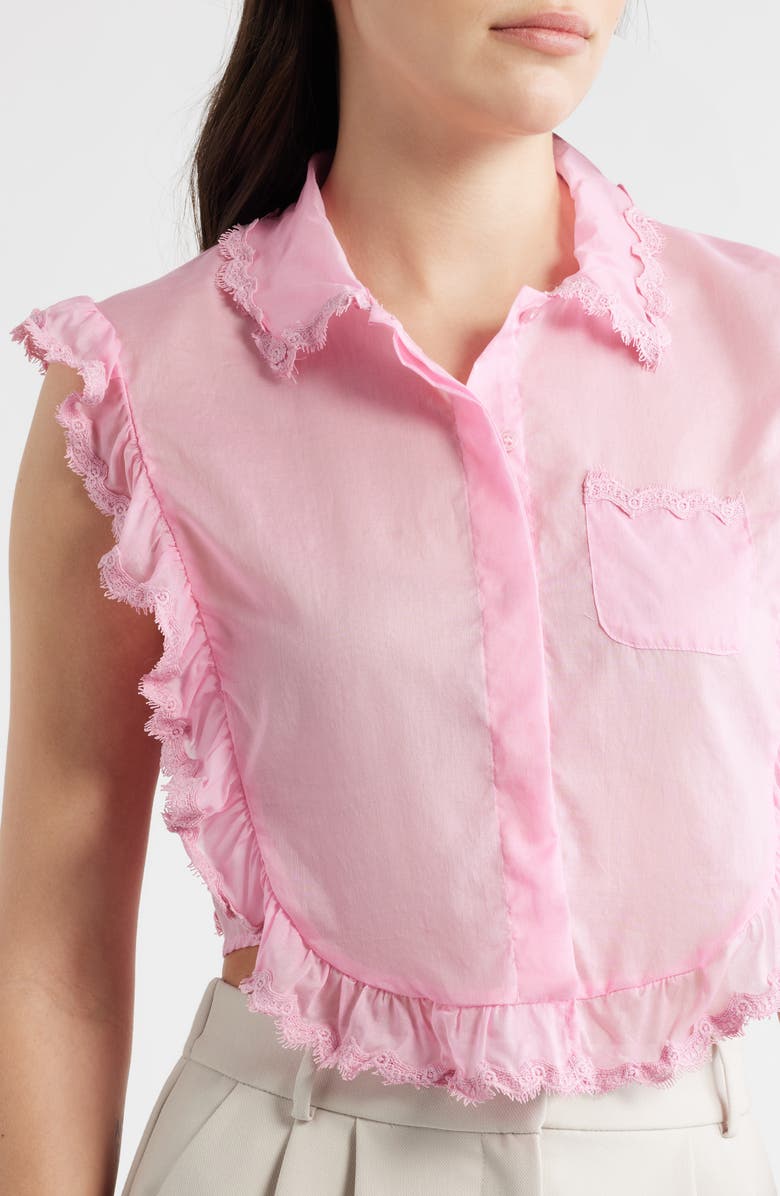 DELUC Insua Frill Detail Sleeveless Cotton Voile Button-Up Shirt, Alternate, color, Pink