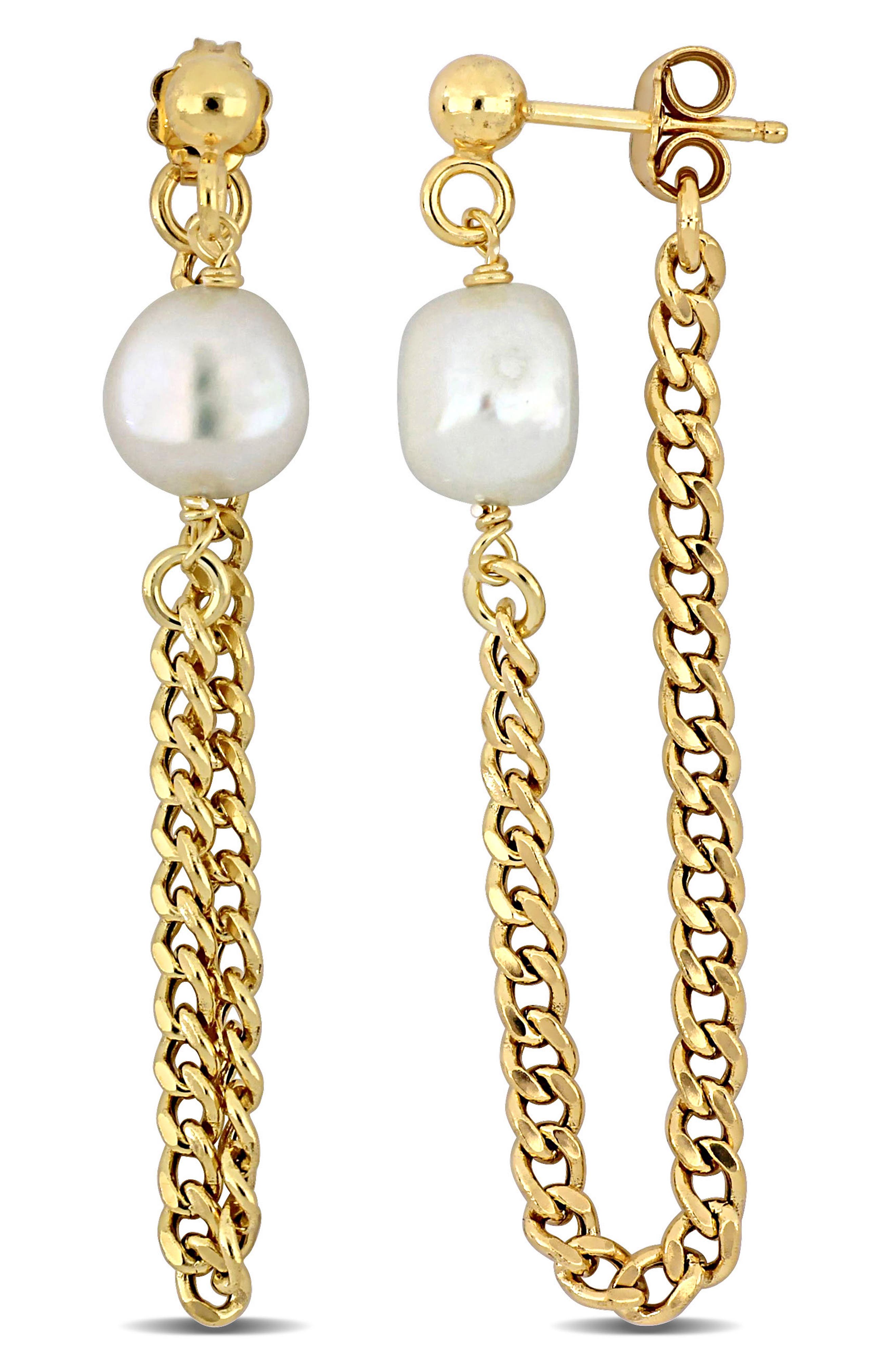 DELMAR 8-8.5mm Cultured Freshwater Pearl Front/Back Earrings
