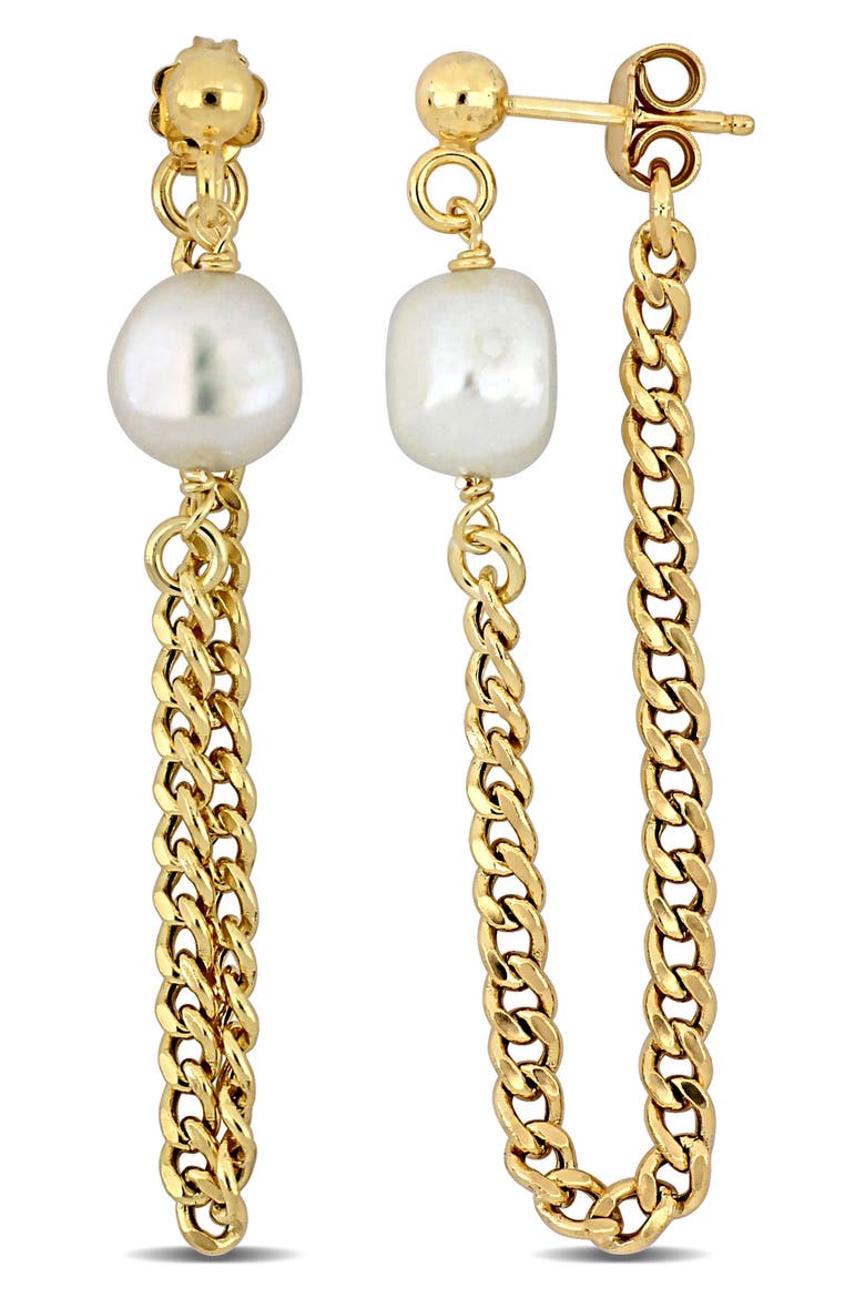 8-8.5mm Cultured Freshwater Pearl Front/Back Earrings, Main, color, WHITE