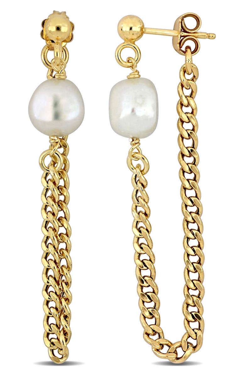 DELMAR 8-8.5mm Cultured Freshwater Pearl Front/Back Earrings, Main, color, White