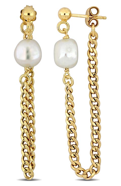 8-8.5mm Cultured Freshwater Pearl Front/Back Earrings