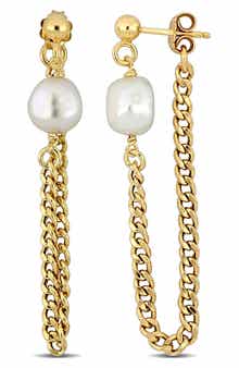 DELMAR 8-8.5mm Cultured Freshwater Pearl Front/Back Earrings