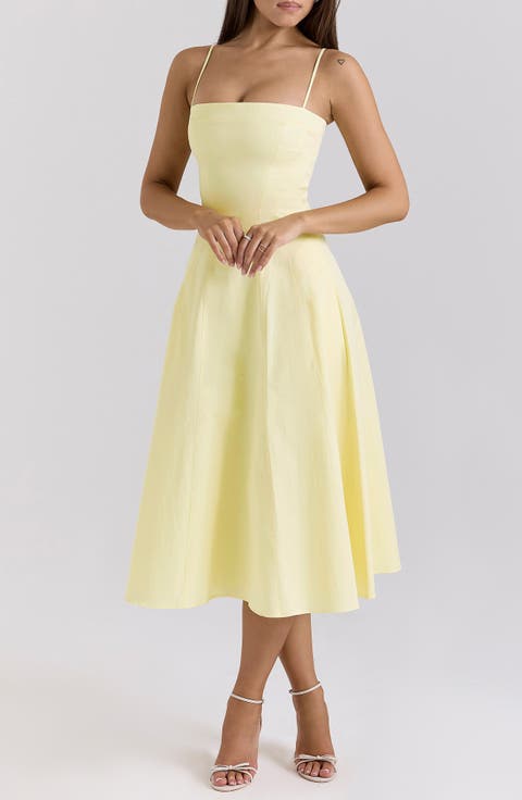 Dolly Seamed Stretch Cotton Twill Midi Sundress