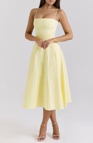 HOUSE OF CB Dolly Seamed Stretch Cotton Twill Midi Sundress