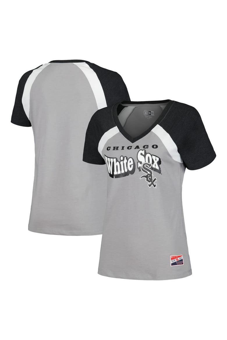 Women's New Era Gray Chicago White Sox Heathered Raglan V-Neck T-Shirt, Alternate, color, Gray