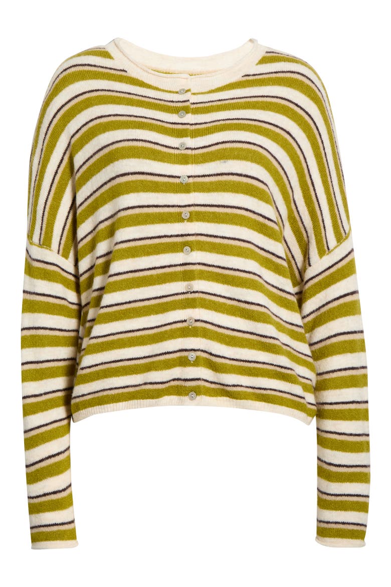 Striped Roll Collar Cardigan, Alternate, color, MALTED