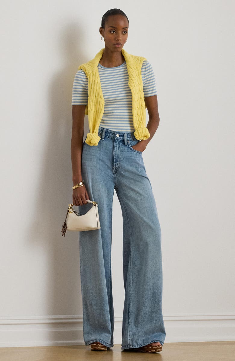 Lauren Ralph Lauren Stripe Cotton Blend Rib T-Shirt, Alternate, color, Blue Note Multi