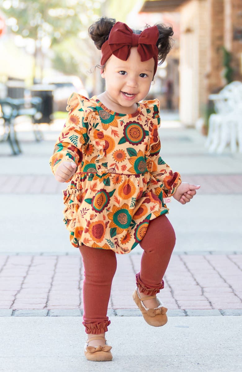 RuffleButts Autumn Bliss Bubble Romper & Headband Set, Alternate, color, 