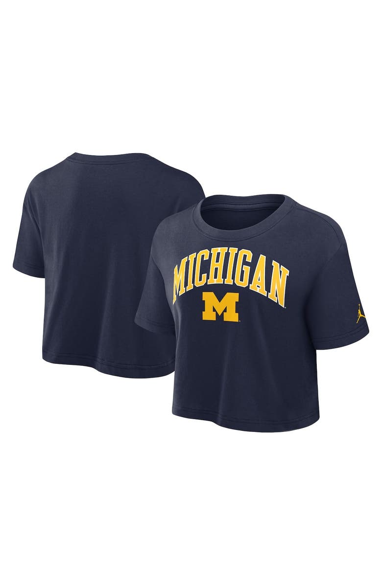 Jordan Brand Women's Jordan Brand Navy Michigan Wolverines Athletic Prep Arch Cropped Performance T-Shirt, Main, color,