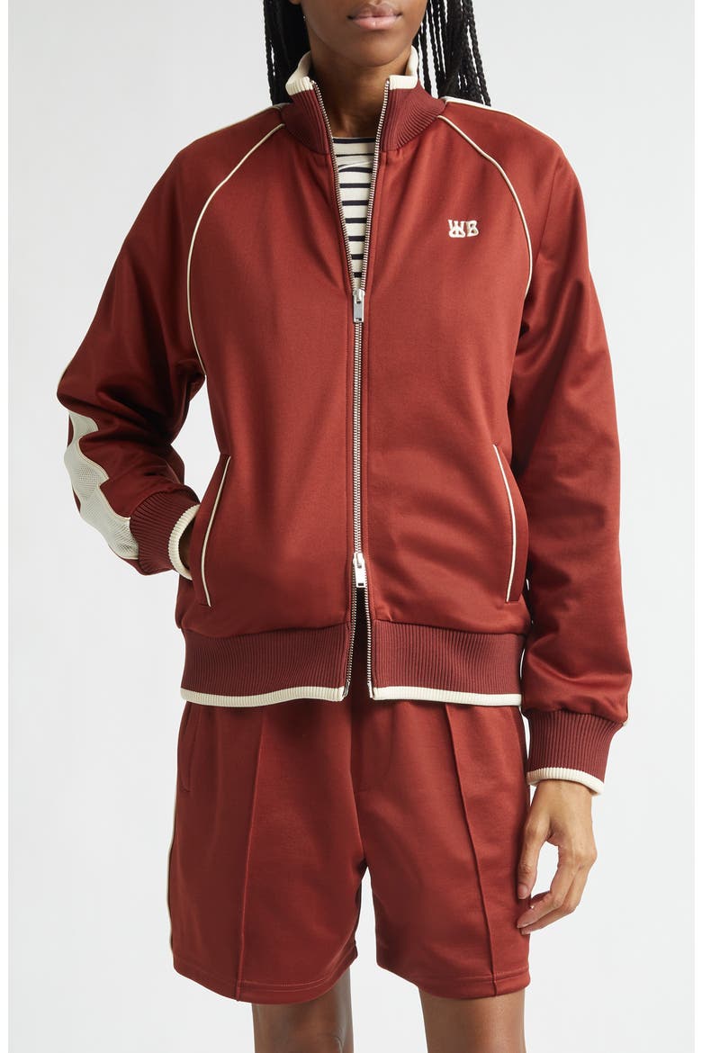 Motion Piped Jersey Track Jacket, Main, color, RUST / IVORY