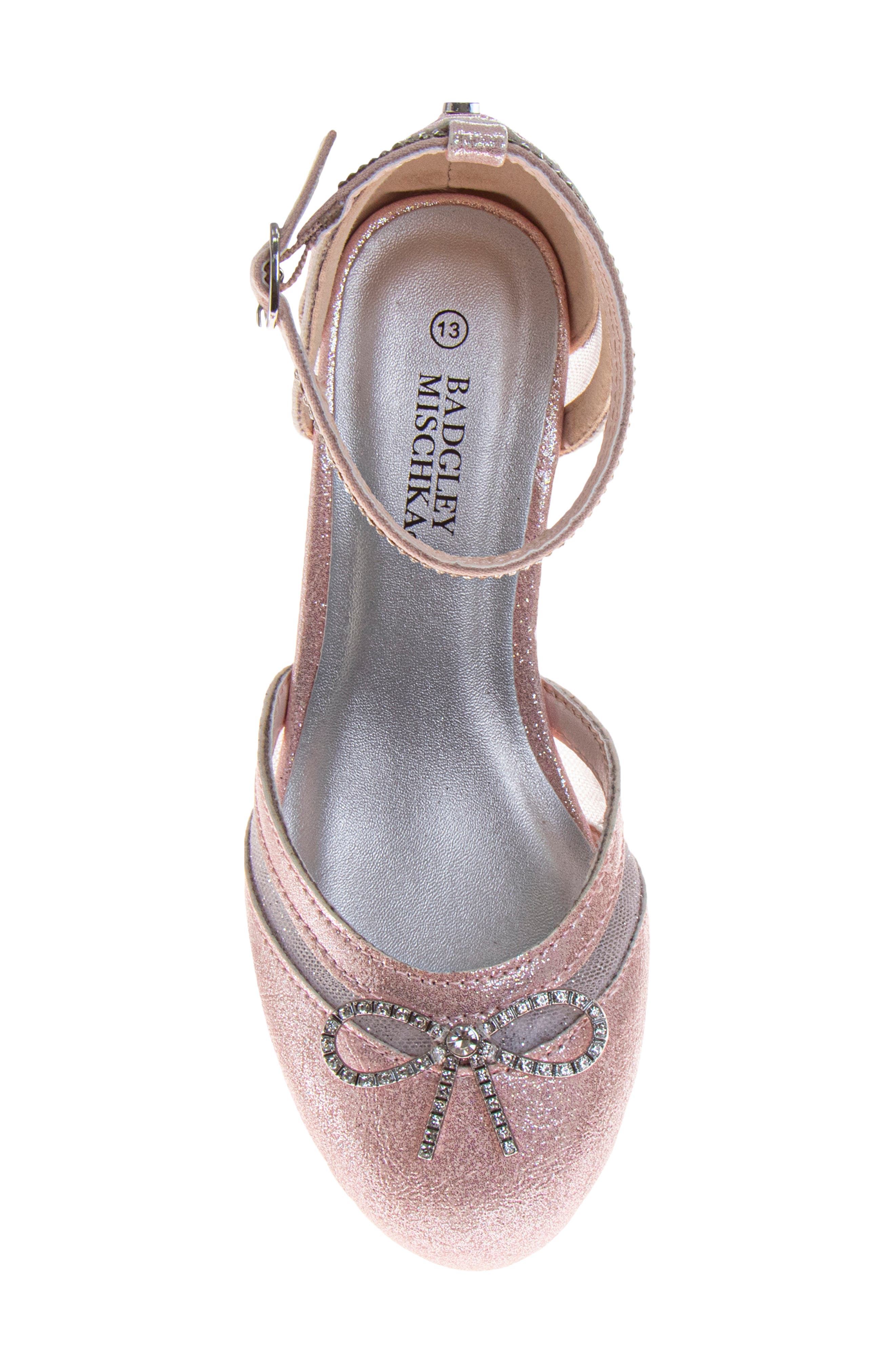 Badgley Mischka Collection Kids' Crystal Bow Ankle Strap Pump, Alternate, color, Pink