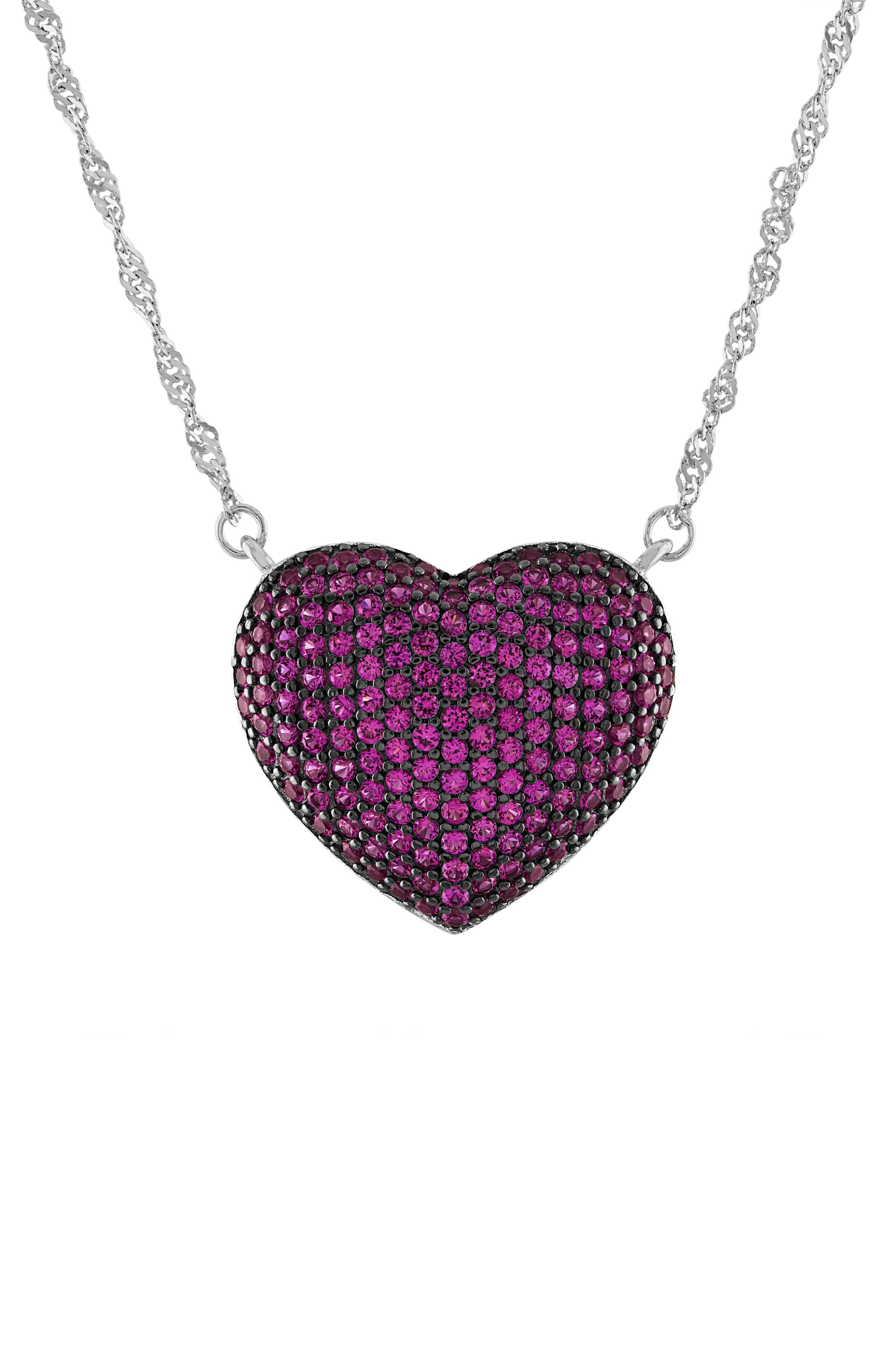 FZN Sterling Silver Created Ruby Heart Pendant Necklace