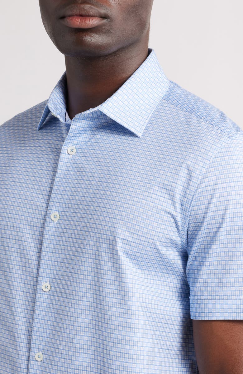 Bugatchi Miles OoohCotton<sup>®</sup> Grid Check Short Sleeve Button-Up Shirt, Alternate, color, Air Blue