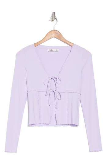 Elodie Tie Front Long Sleeve Crop Top In Lavender