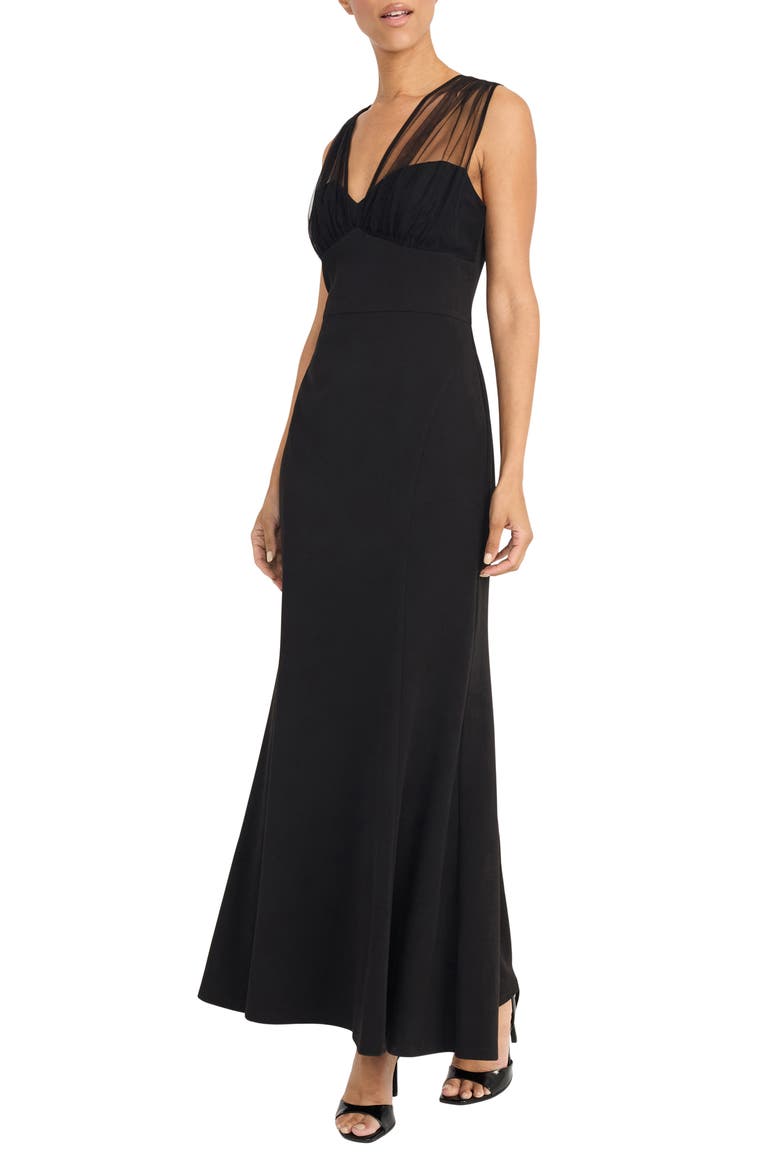 Illusion Maxi Cocktail Dress, Alternate, color, BLACK