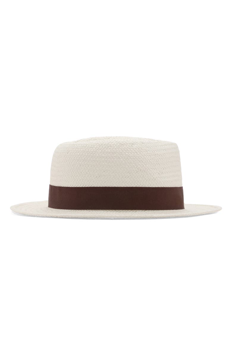 MANGO Woven Straw Fedora, Main, color, Off White