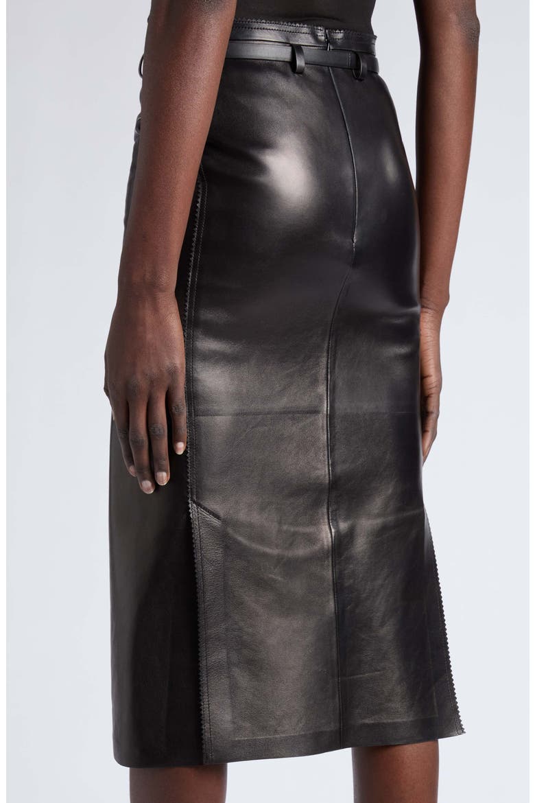 Guanteria Lambskin Leather Pencil Skirt, Alternate, color, BLACK