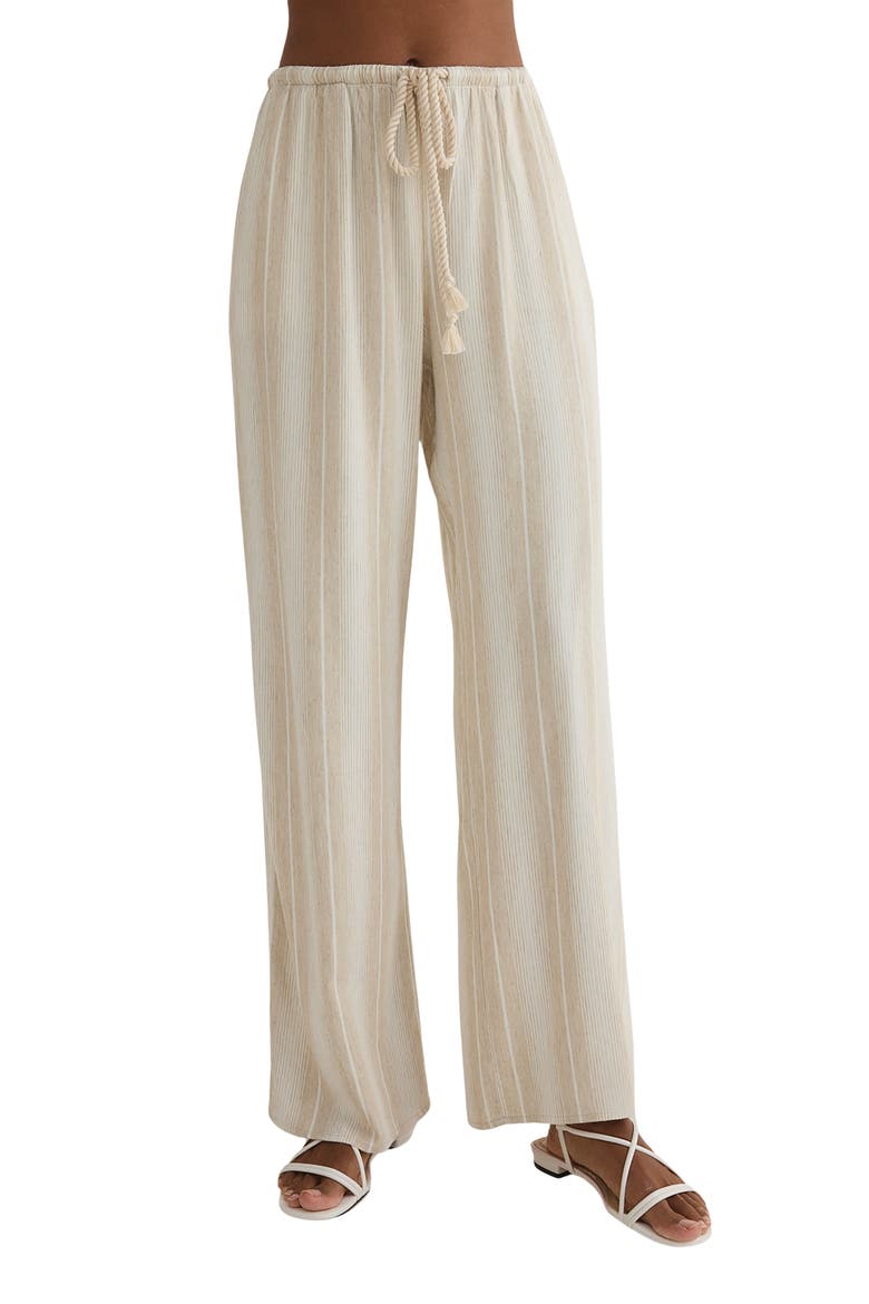 Stripe Wide Leg Drawcord Pants, Main, color, POSITANO SAND STRIPE