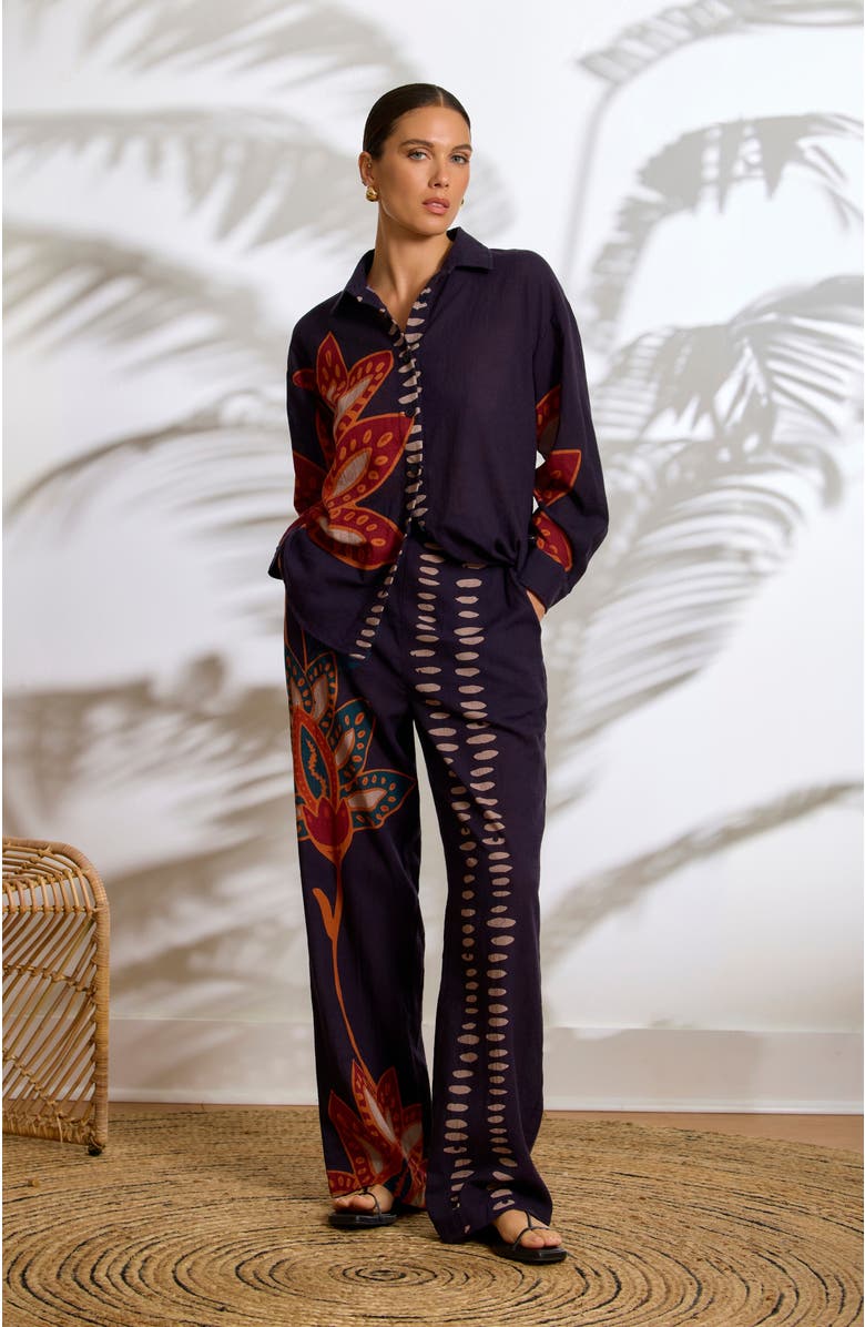 DIARRABLU Razu Printed Linen Tova Pants, Alternate, color, Razu Navy