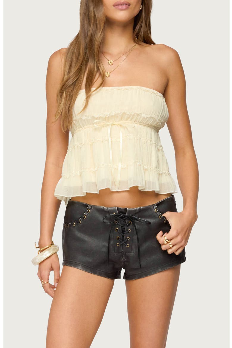 Seren Ruffle Chiffon Strapless Top, Main, color, CREAM