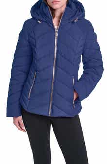 Chevron Quilted Hooded Puffer Jacket