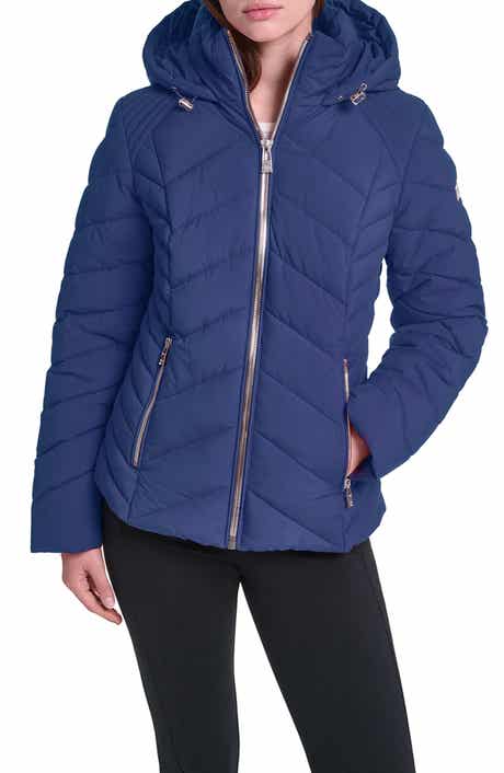 Chevron Quilted Hooded Puffer Jacket