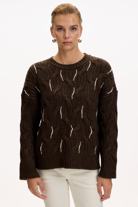 Calla Cable Knit Crewneck Blouse