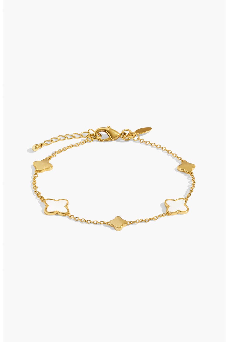 Style Stories Mother Of Pearl Clover Bracelet In Gold-Tone Plating, Alternate, color, Metallic Gold