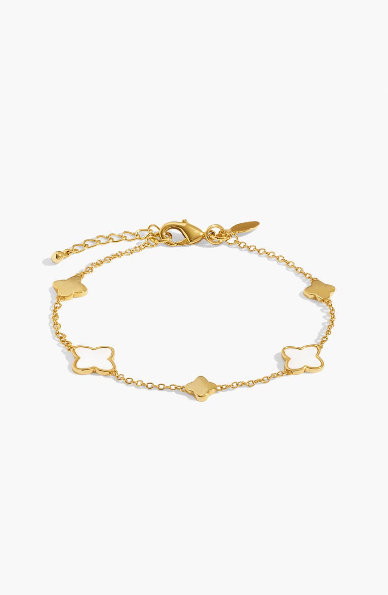 A Littles & Co Style Stories Mother Of Pearl Clover Bracelet In Gold-Tone Plating, Main, color, Metallic Gold
