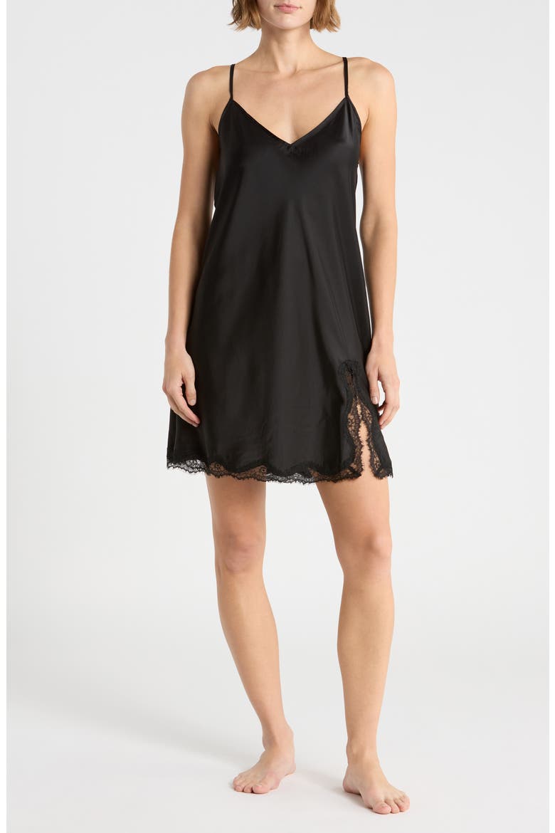 Satin Chemise, Main, color, BLACK