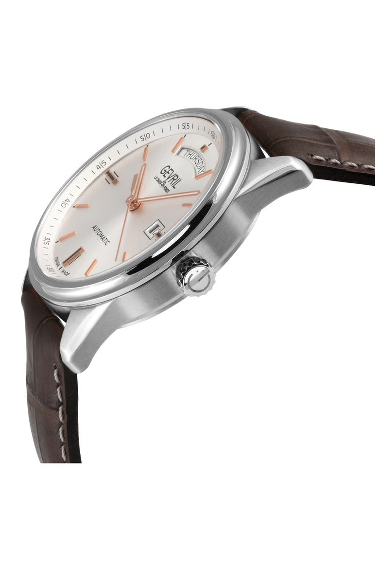 Excelsior Croc Embossed Leather Strap Watch, 42mm, Alternate, color, BROWN