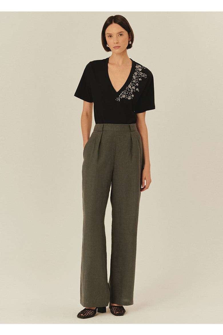 Royalty Pure Linen Palazzo Pants, Alternate, color, GREY