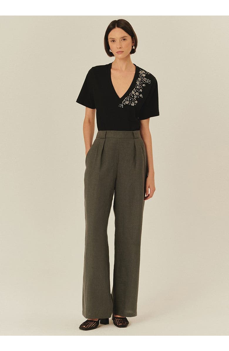 Exquise Royalty Pure Linen Palazzo Pants, Alternate, color, Grey