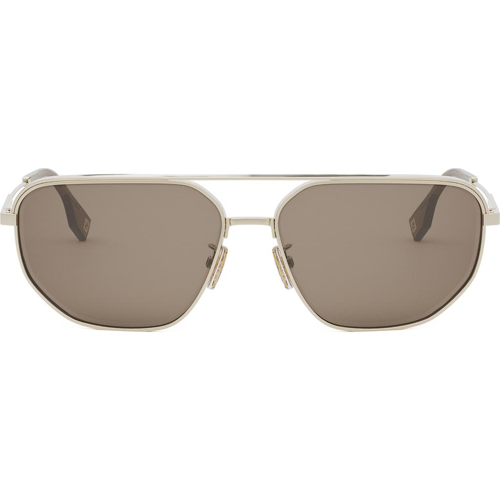 Fendi Travel 61mm Rectangular Sunglasses In Gold/brown