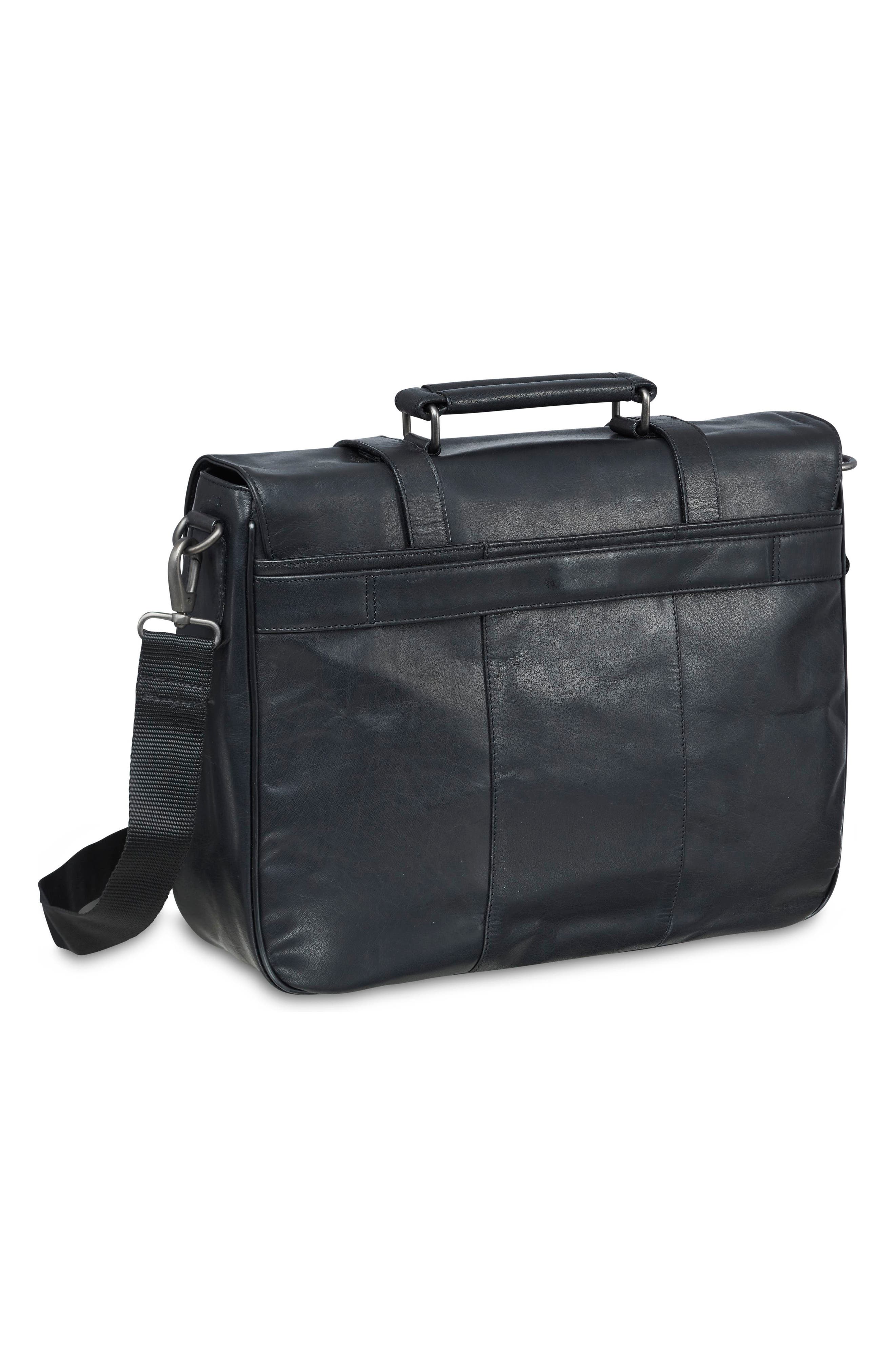 Mancini Flap Leather Briefcase, Alternate, color, Black