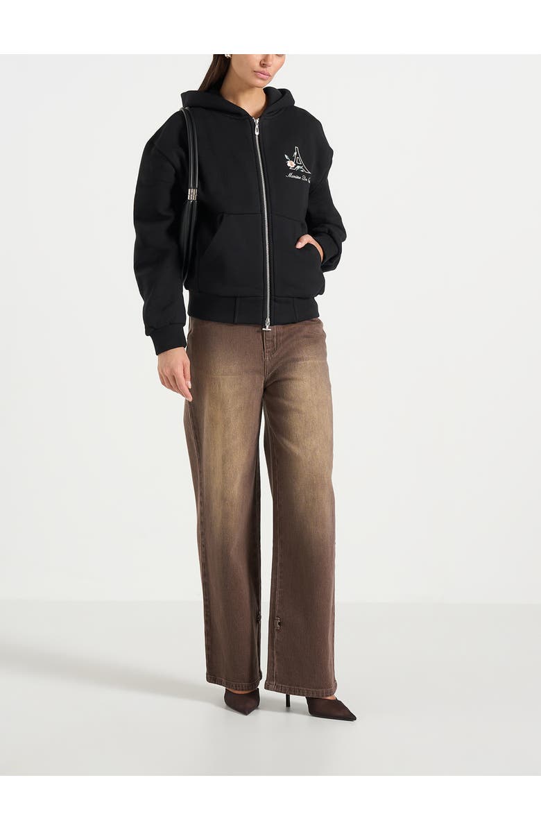 Manière De Voir Unisex Floral Eiffel Zip Hoodie, Alternate, color, Black