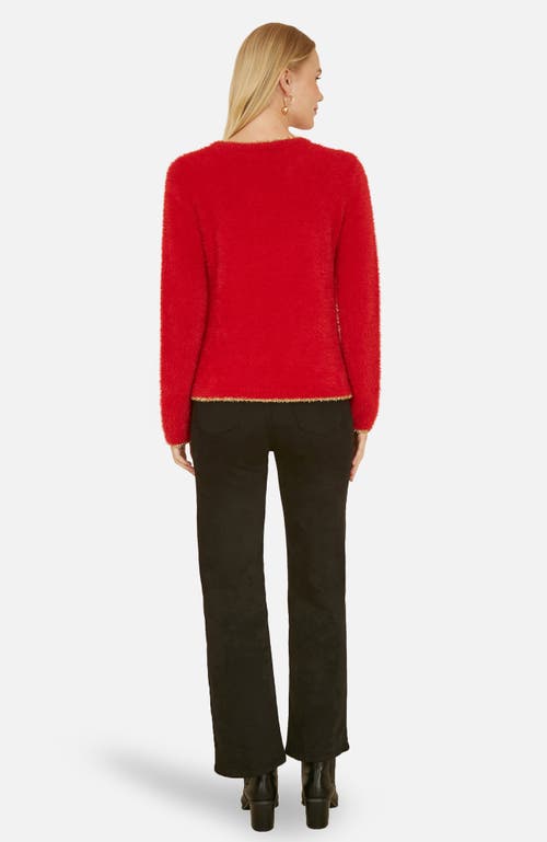 Yumi Fluffy Star Christmas Sweater In Red