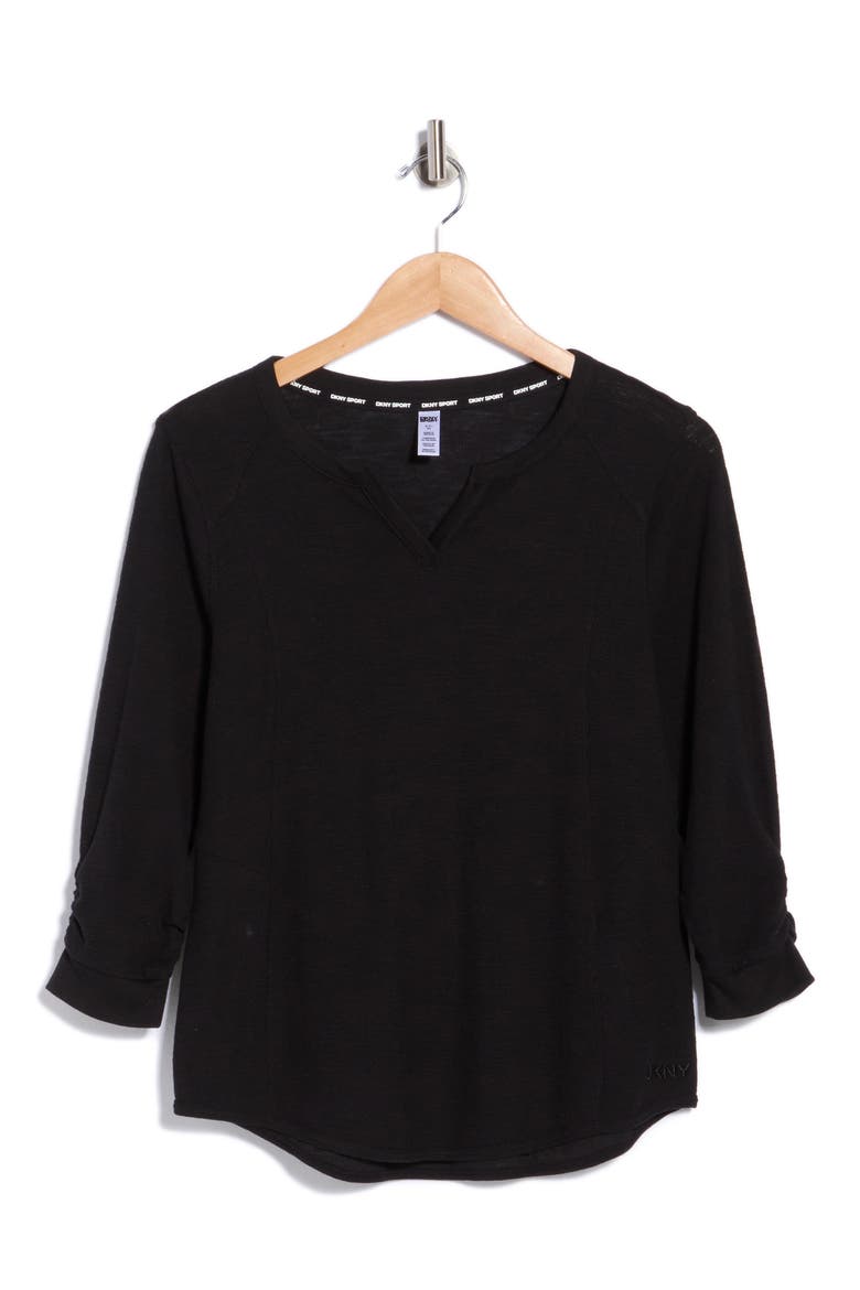 Ruched Sleeve V-Neck Top, Alternate, color, BLACK